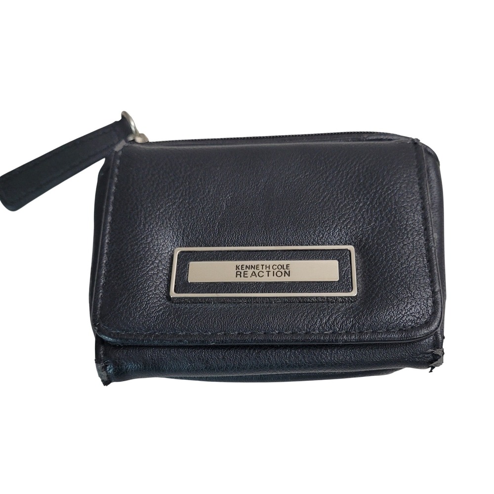 Kenneth Cole Reaction Wallet Mens Small Black Fair Trifold Faux Leather Pebbled